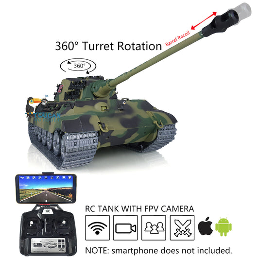 TOUCAN RC HOBBY US Stock Heng Long 1/16 7.0 Customized 3888A King Tiger RTR RC Tank Barrel Recoil FPV 360 Degree Turret IR BB Smoke Metal Road Drive Idler Wheels Tracks Gearbox
