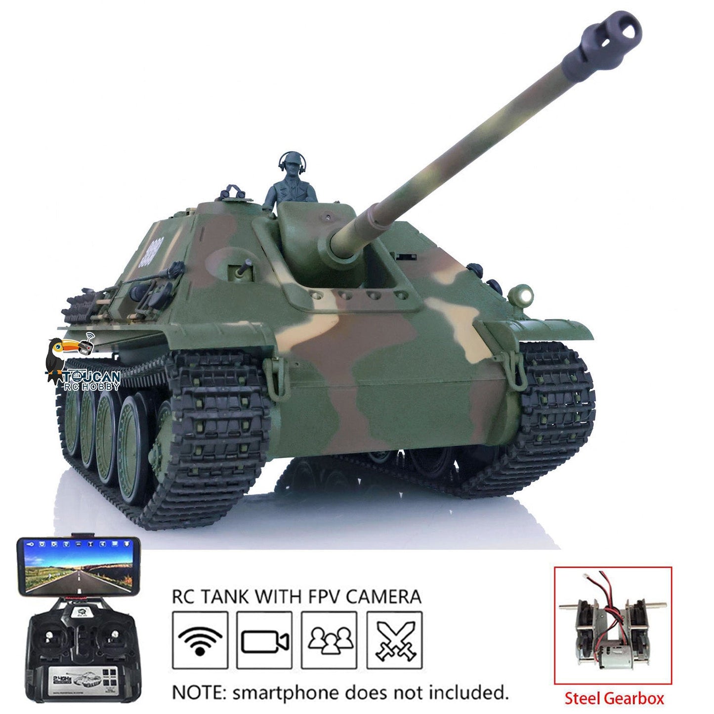 TOUCAN RC HOBBY Henglong 1/16 TK7.0 Plastic German Jadpanther 3869 RTR RC Tank FPV Infrared Combat BB Unit Smoke Steel Gearbox Metal Barrel