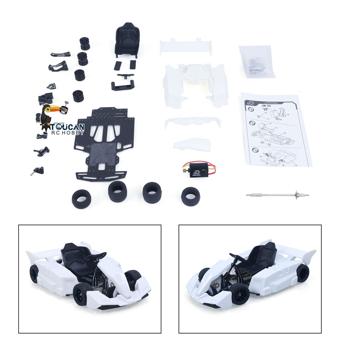 JDM 298B 1/10 Plastic RC Go-Kart DIY Model Radio Controlled Electric Racing Vehicle Unlimited Retrofit for Advanced Player