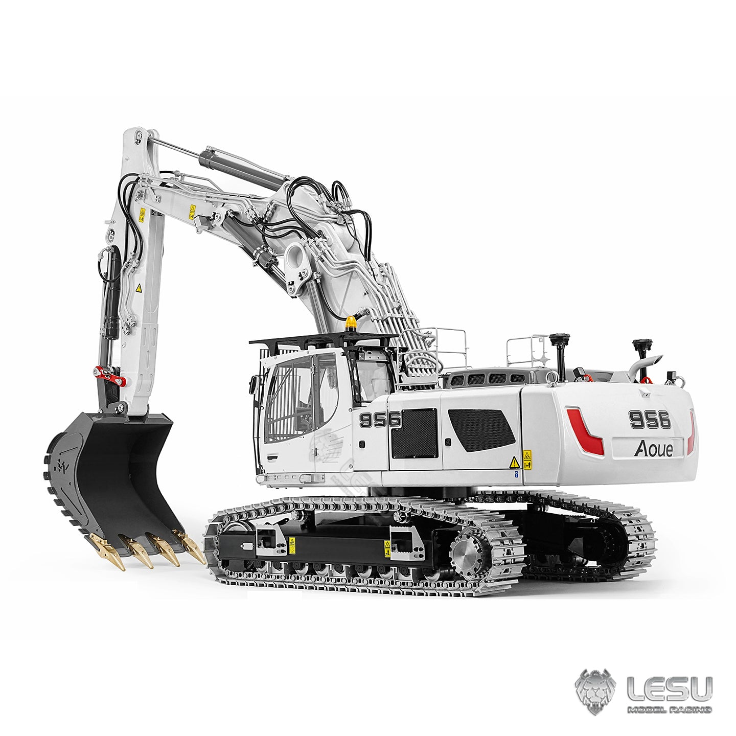 LESU LR956 1/14 Metal RC Excavator B0040 3-arm Hydraulic Digger Brushless Motor Lighting System Dual-Pump Electronic Display Screen for Hobbyists