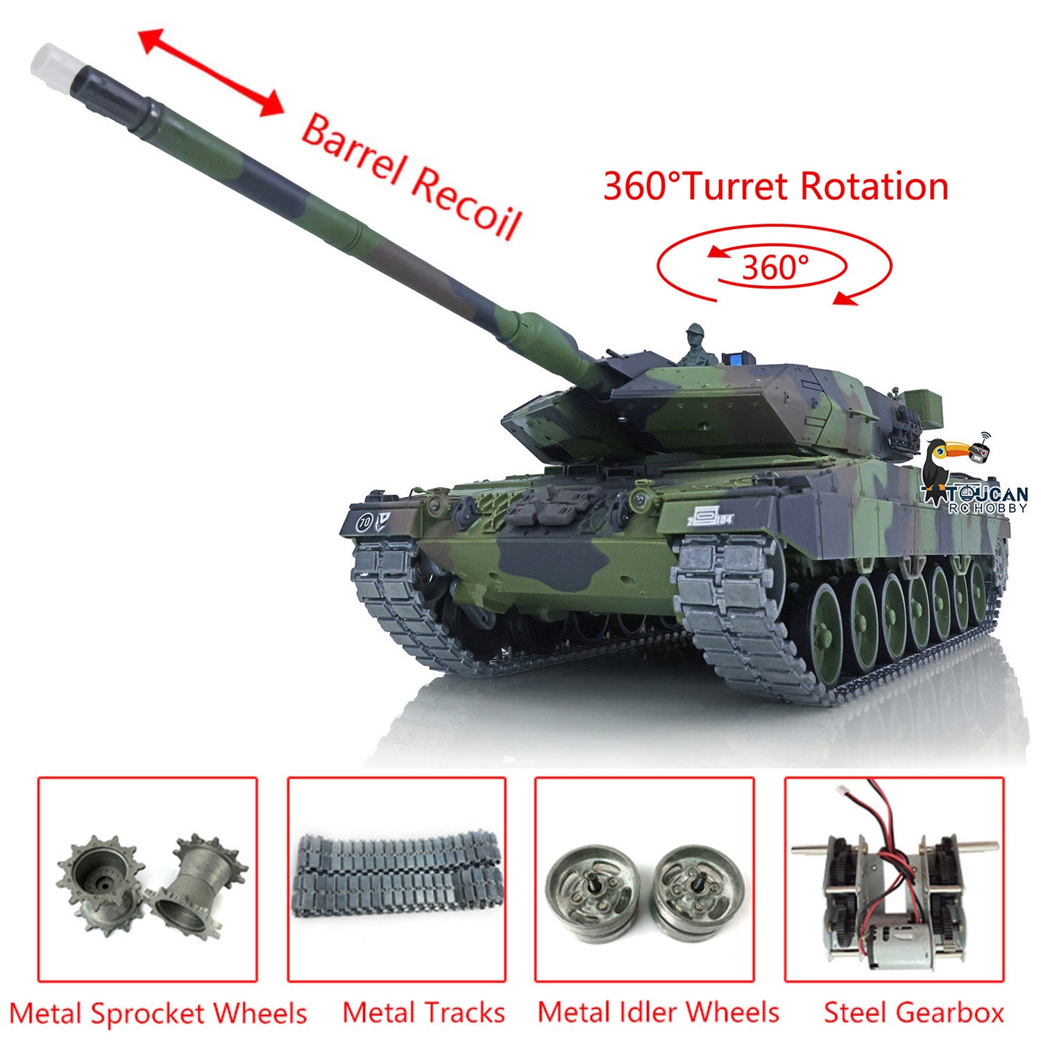 Henglong 1/16 TK7.0 Edition Upgraded Leopard2A6 RC Tank 3889 W