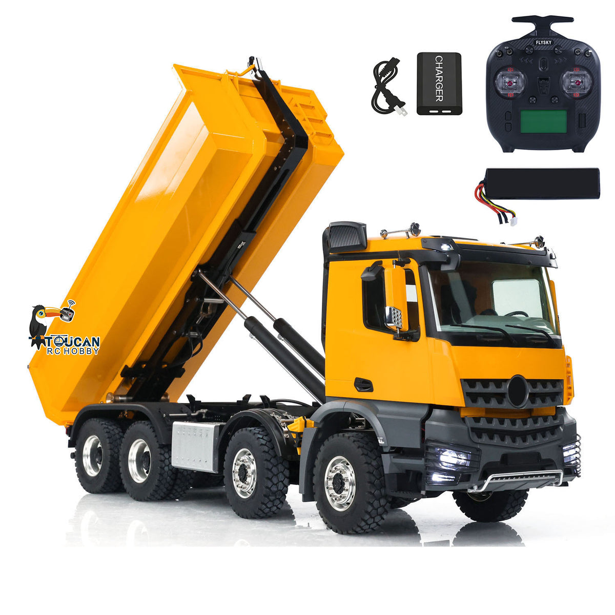 TOUCAN RC HOBBY Kabolite K3365/K3366 1/14 Metal RC Roll on off Dumper Truck RTR 8x8 Hydraulic Tipper Vehicle 2-Speed Transmission Light & Sound System FlySky ST8 Controller Square/U-shaped Bucket for Model Collector