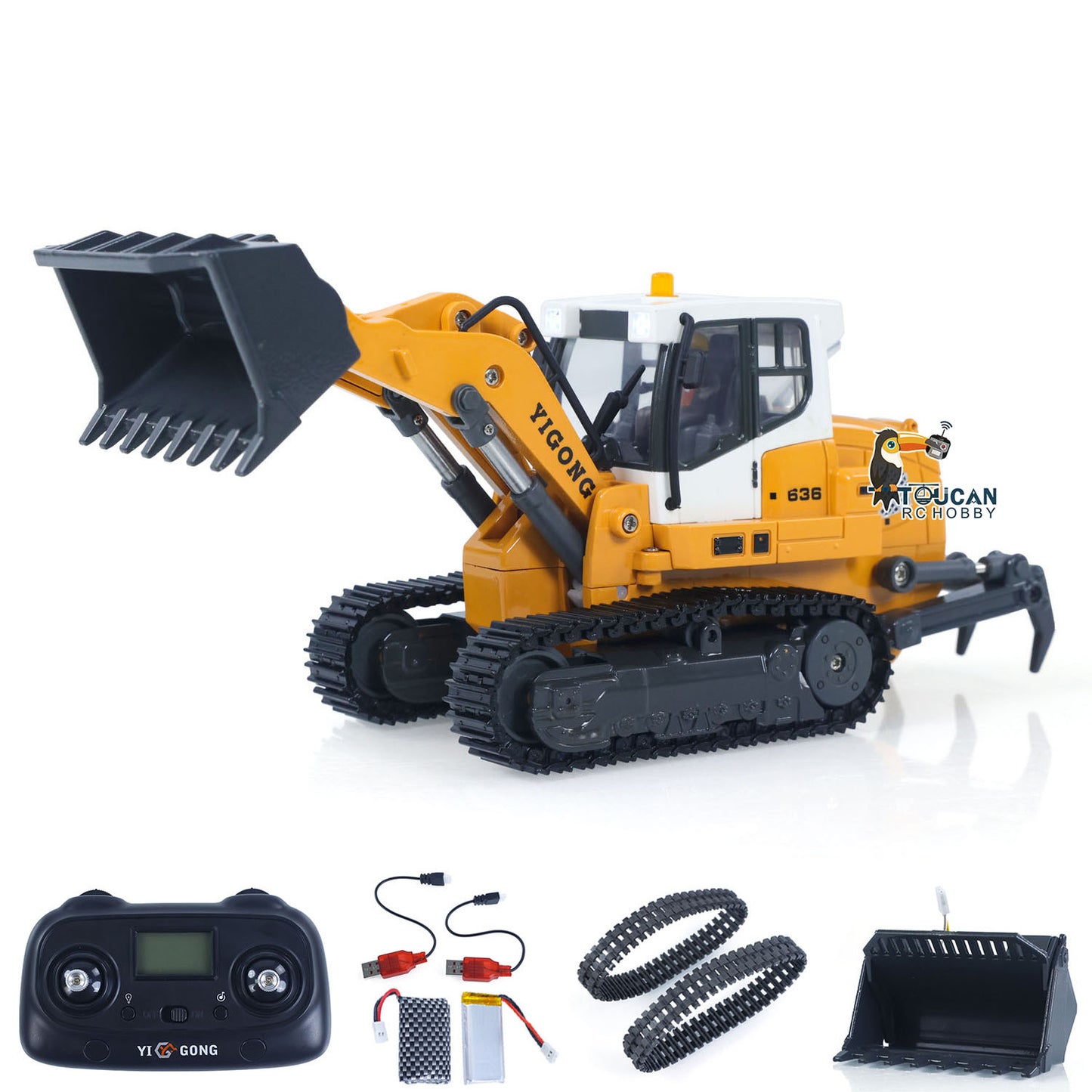 In Stock LR636 1/50 RC Tracked Loader Electric Lifting Radio Control Model Vehicle Metal Openable Bucket Tracks Ripper Soil Loosening Hook