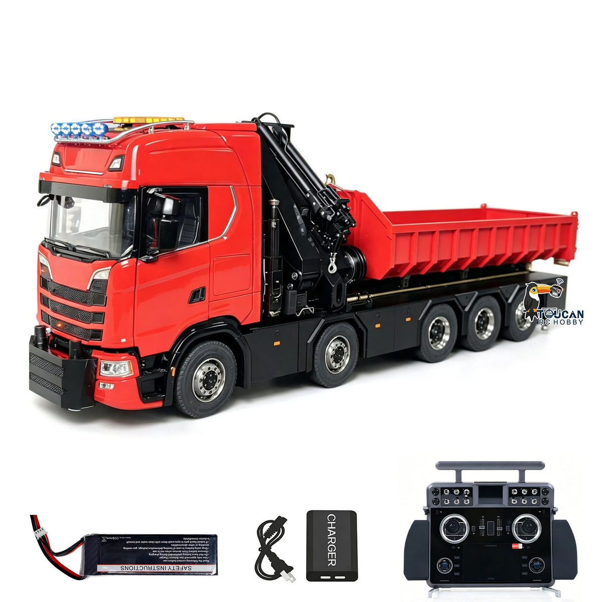 TOUCAN RC HOBBY 770S 1/14 Metal 10x10 RC Roll On Off Crane Dump Truck RTR 10CH Valve 3-Speed Gearbox Fly Jib Arm Winch Differential Locks Light Sound Rear Axle Lift Steering