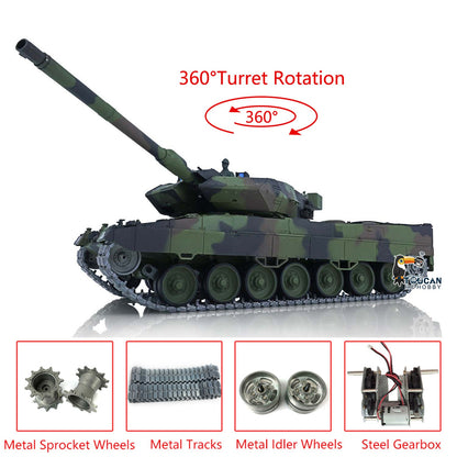 TOUCAN RC HOBBY Henglong 1/16 TK7.0 Leopard2A6 RTR RC Tank 3889 with 360 Degrees Turret BB Infrared Combat Smoke Metal Tracks Sprockets Idlers Wheels