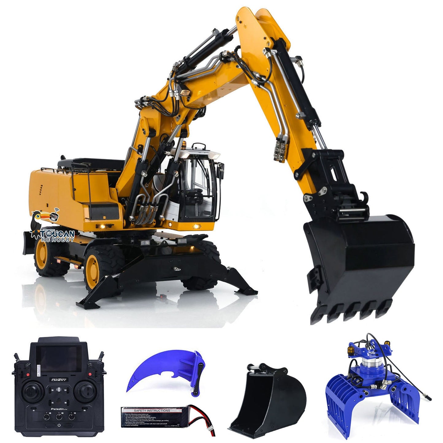 TOUCAN RC HOBBY MTModel 946-3 Metal 1/14 RC Hydraulic Excavator Grab 8-ways Reserving Valves Sound System Lights Ripper for Digger Model Enthusiasts