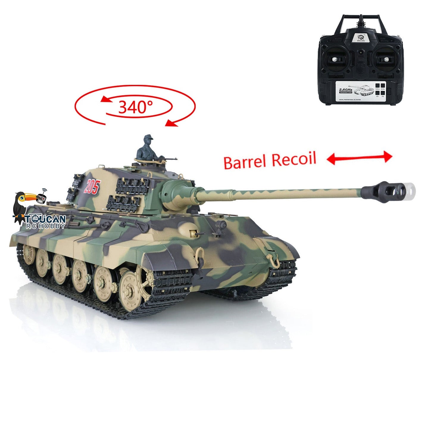 TOUCAN RC HOBBY Henglong 1/16 TK7.0 Plastic German King Tiger Henschel 3888A RTR RC Tank with Barrel Recoil Infrared Combat BB Smoke Unit Sound Light