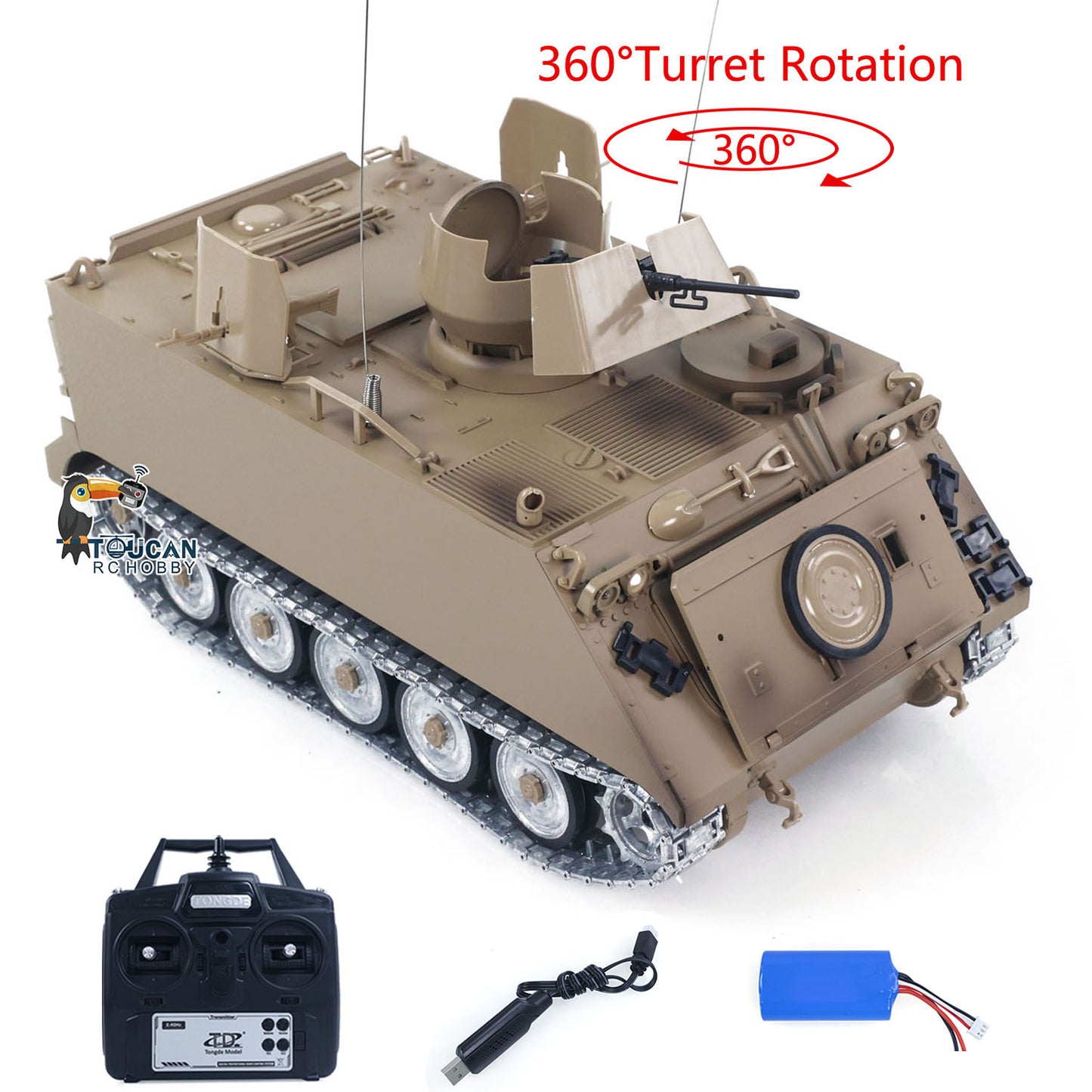 TD Metal 1/16 RC Tank M113A1 Pro Edition Remote Control Electronic Toy 360 Turret Rotation Infrared Combat System Smoke Unit Light Sound Adjustable Tracks Metal Wheels Gearboxes Battery