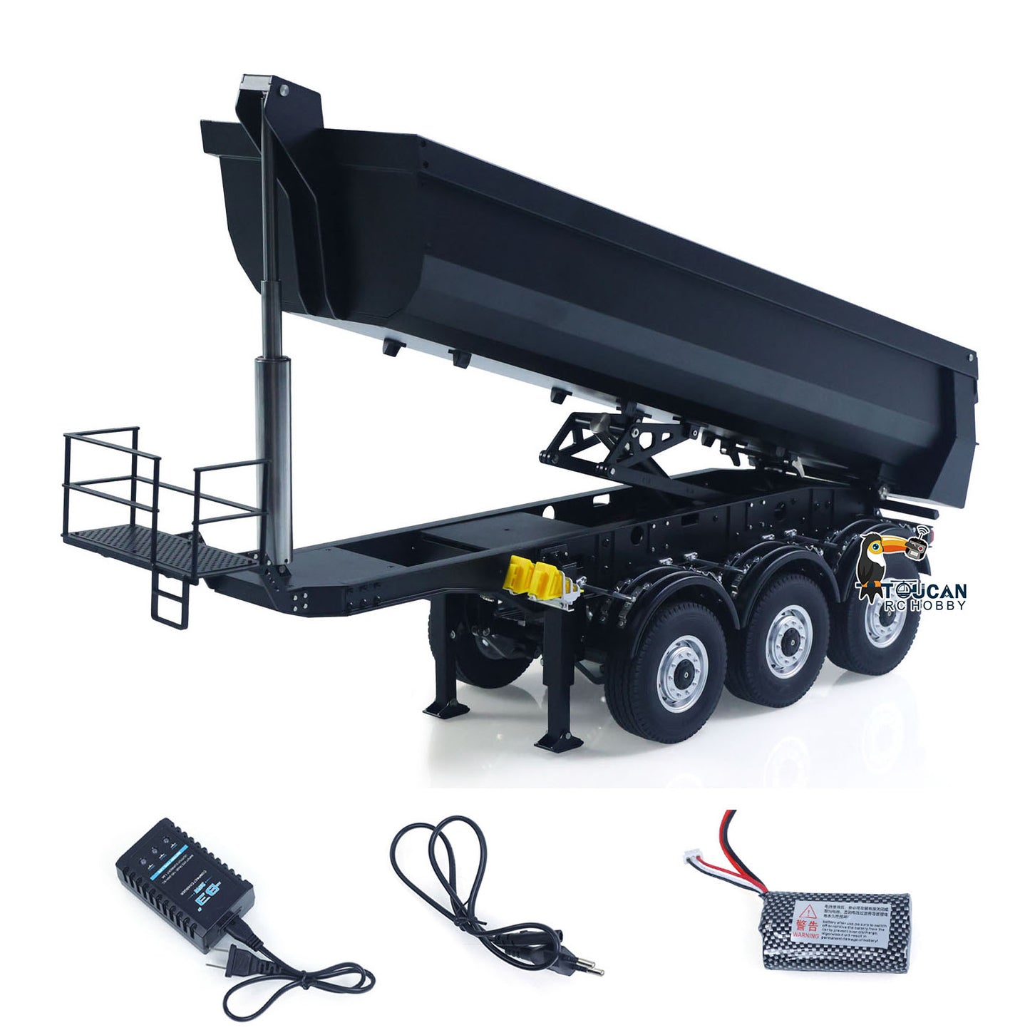 TOUCAN RC HOBBY Kabolite 1/14 Metal Remote Control 3Axles Electric Lifting Semi Trailer Dumper for RC Tractor Truck 770S 100 Battery Charger