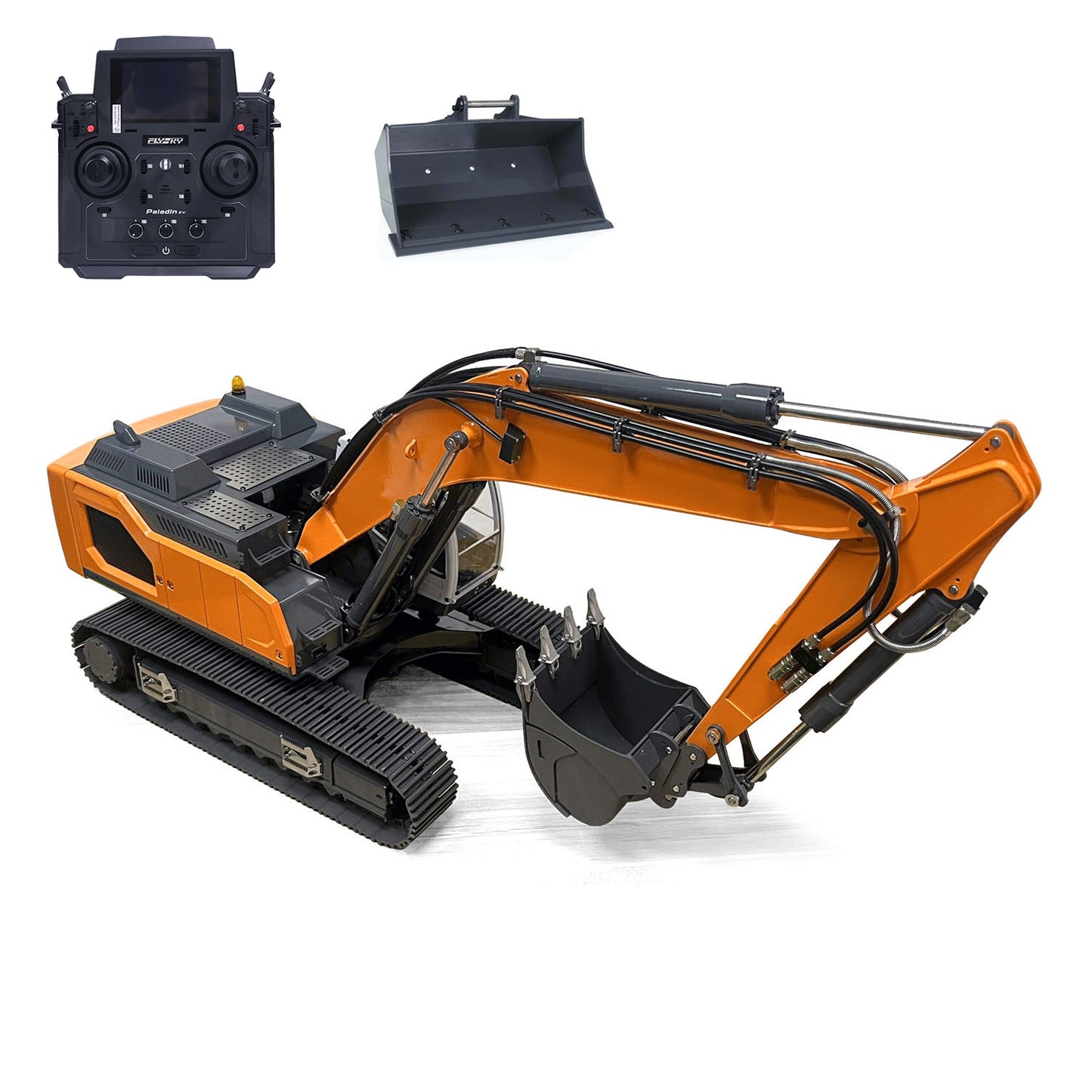 XDRC 1/14 Full Metal RC Excavator 945 Remote Control Tracked Hydraulic Construction Vehicles Trucks 5CH Reversing Valves PL18EV Radio Light Sound Quick Coupler Steel