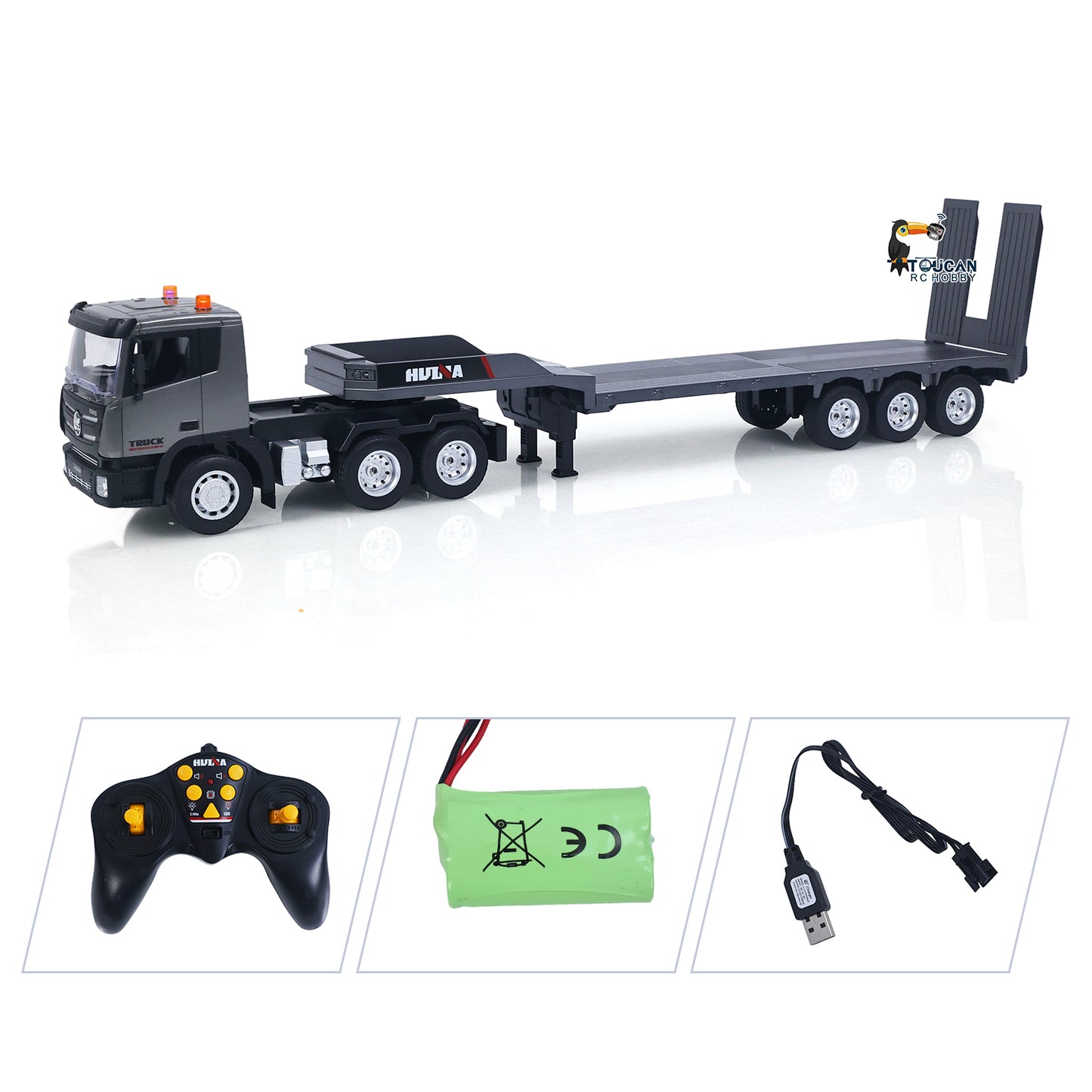 Huina 1318 1:18 RC Tractor Truck 9CH Remote Control Cars with Flatbed Trailer 58*11*19cm Assembled and Painted