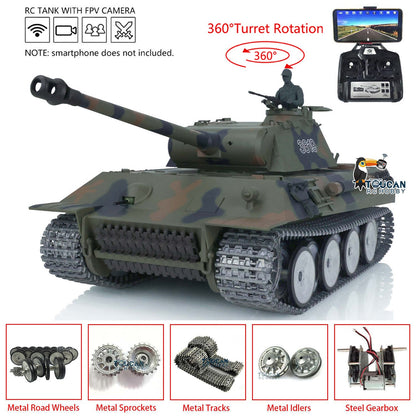 TOUCAN RC HOBBY Henglong 1/16 TK7.0 German Panther RTR RC Tank 3819 FPV 360 Degrees Turret BB IR Smoke Metal Barrel Tracks Sprockets Idlers Road Wheels