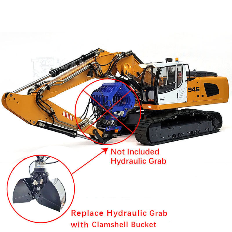MTMODEL 1:14 946-3 3 Arms Metal RC Remote Control Hydraulic Excavator Heavy Machine Digger Model Tiltable Clamshell Bucket