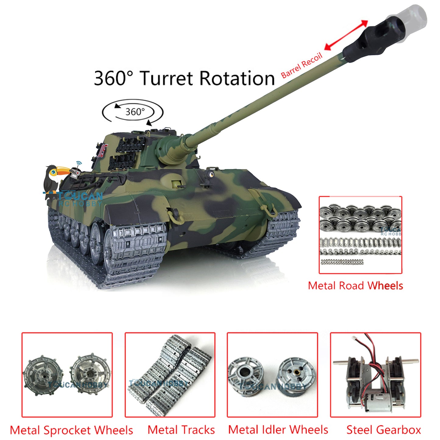 Fast Free Shipping Henglong 1/16 RC Tank 3888A 7.0 King Tiger Remote Control Tank 360 Degrees Rotating Turret Metal Road Wheel Barrel Recoil
