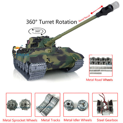 Fast Free Shipping Henglong 1/16 RC Tank 3888A 7.0 King Tiger Remote Control Tank 360 Degrees Rotating Turret Metal Road Wheel Barrel Recoil