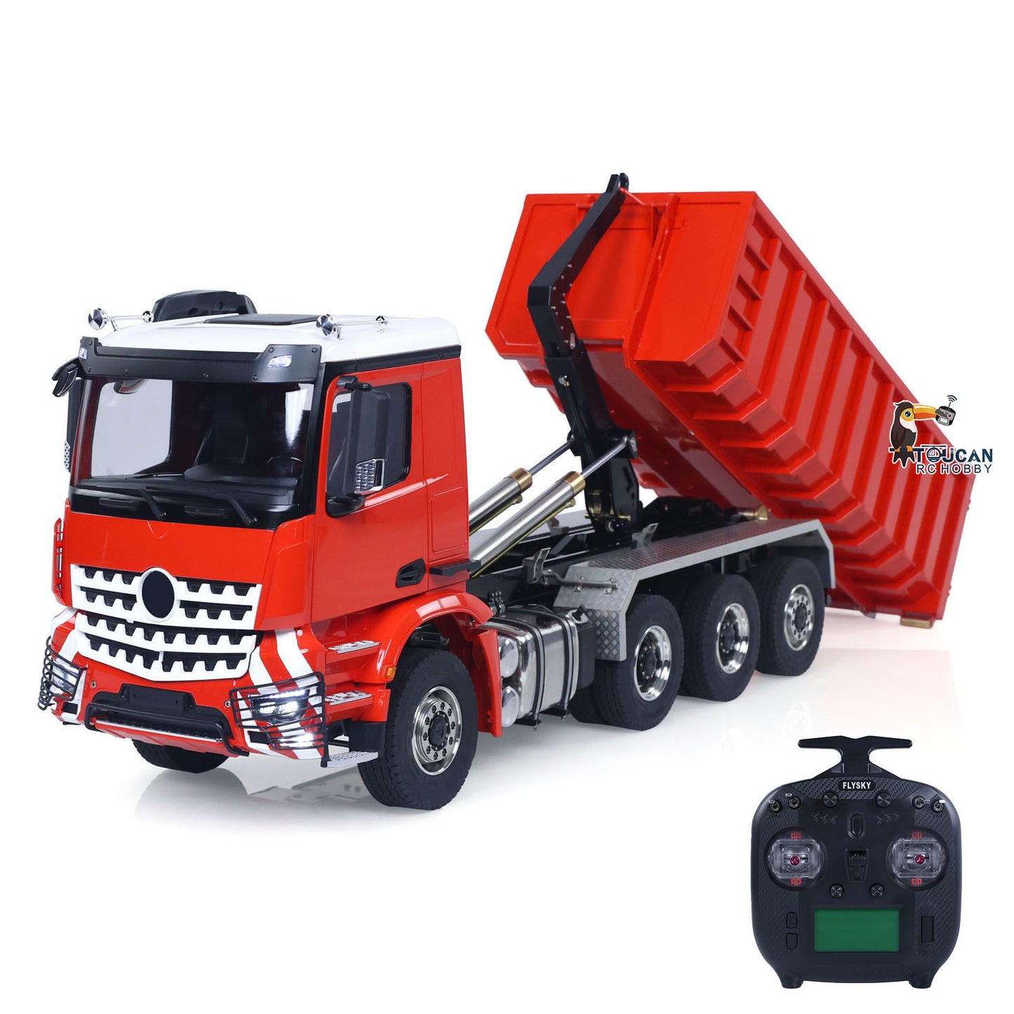 Toucanhobby G88 1/14 Metal 8x8 RC Hydraulic Roll on off Dump Truck RTR Waste Bin 3 Speed Transmission Differential Lock Rear Axle Steering Light Sound for Construction Collectors