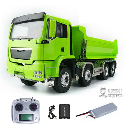 LESU 1/14 8x8 Metal Hydraulic RC Dump Truck Tipper 2 Speed Transmission Axles With Differential Lock FlySky I6S Remote Controller Sound Light System