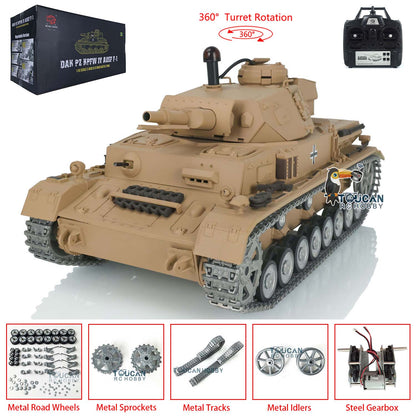 Henglong 7.0 1/16 Radio Tank 3858 German Panzer IV F RC Tank w/ 360Degrees Rotating Turret Metal Road Wheels Tracks IR System Battle