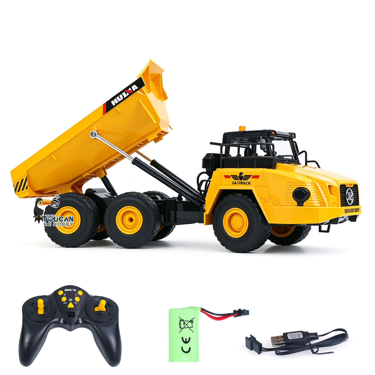 TOUCAN RC HOBBY HUINA 553 1/16 Half Metal Electric Remote Control Dump Truck RC Construction Vehicle Tipper Lights Sounds Effect RTR Model