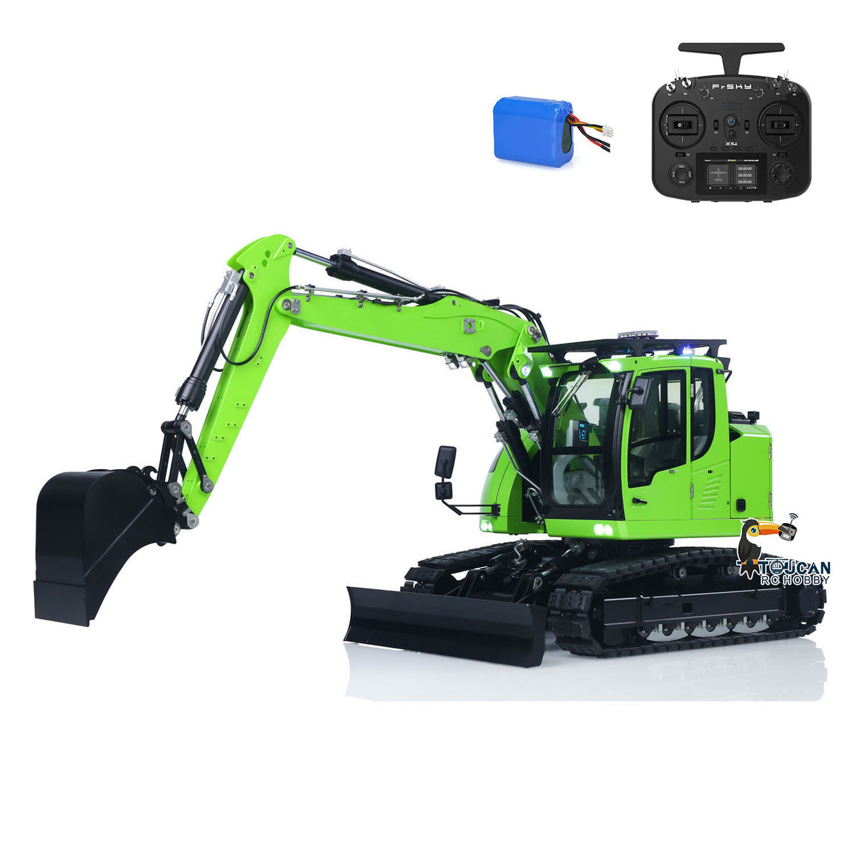 TOUCAN RC HOBBY CUT RC Hobby LR914 1/14 Metal RTR RC Hydraulic Excavator 3 Arms 5-Way Valve Quick Release Coupler FrSky X14 Controller Light Sound Display Screen for Digger Enthusiast