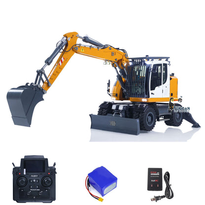 CUTModel LR914 1/14 Metal RC Hydraulic Wheel Excavator RTR 3 Arms 8-Way Valve Digger PL18EV Lite Controller Manual Quick Coupler Light & Sound System Cabin Guard Rail Tail hook for Model Collectors
