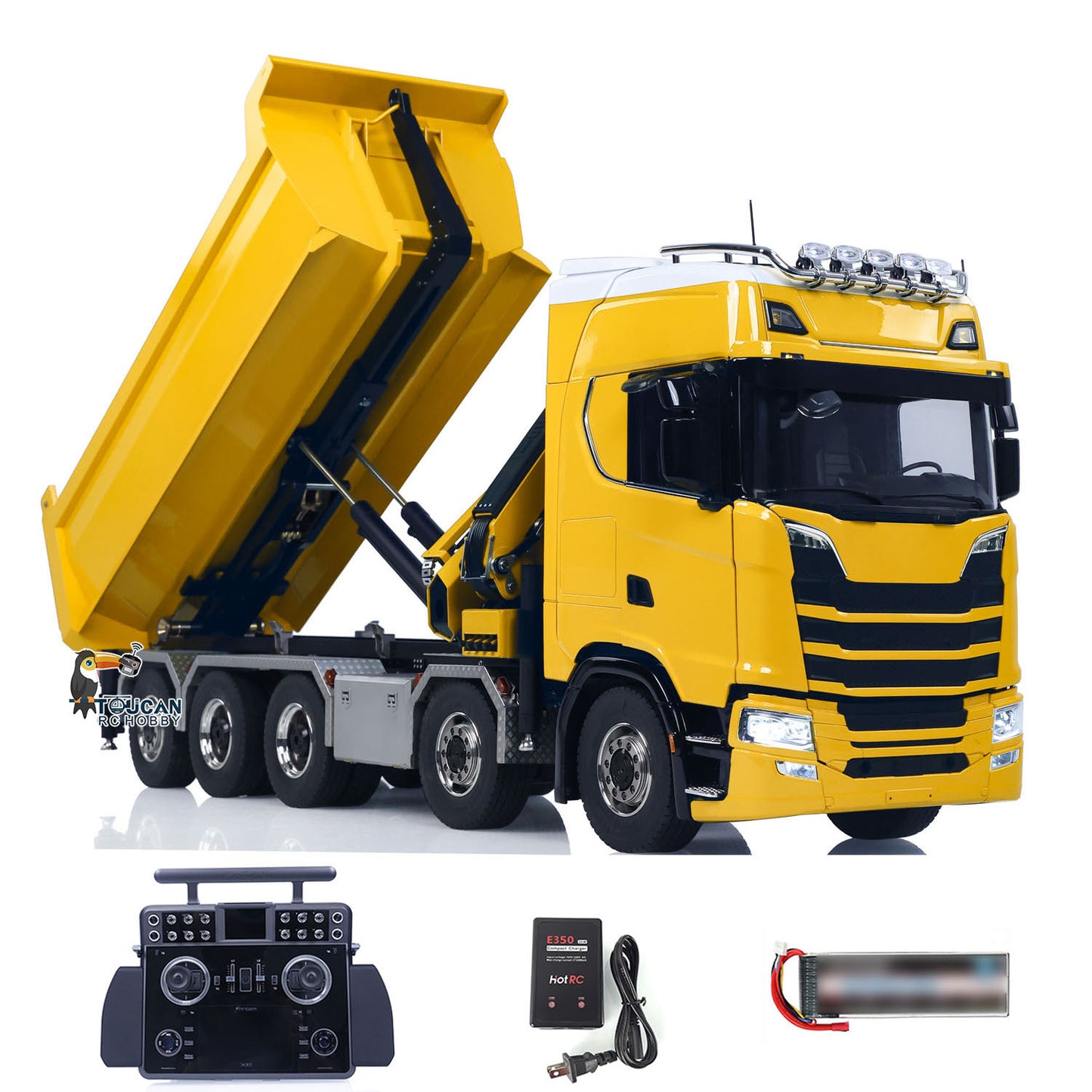 770S 10x10 1/14 Hydraulic Crane Dump RC Tipper Car Metal Full Dump Truck RTR Battery Light Sound