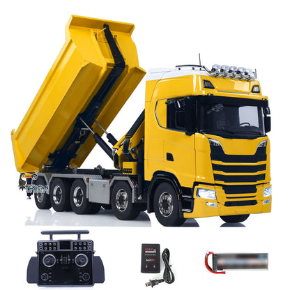 770S 10x10 1/14 Hydraulic Crane Dump RC Tipper Car Metal Full Dump Truck RTR Battery Light Sound