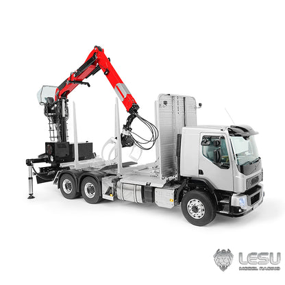LESU 1/14 RC Logging Truck Timber Truck Hydraulic Crane VM FE Cabin Remote Control Lorry 6x6 Metal Chassis Axle Lock Light Sound