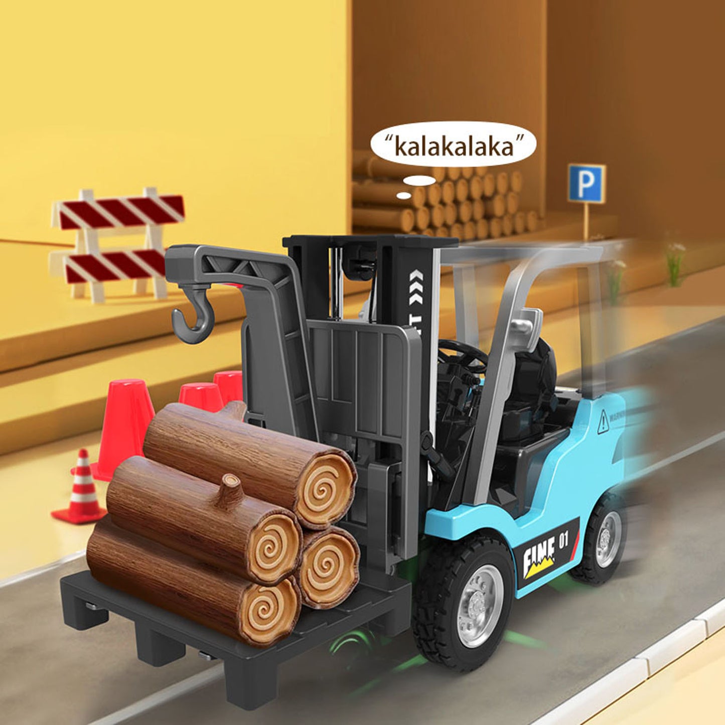 1/64 2.4GHz Remote Control Forklift Half Alloy RC Vehicle Light Sound Effect W/ Mini Trailer Car Tabletop Model Collection