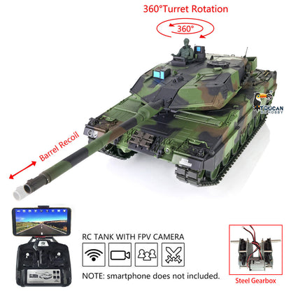 Heng Long 1/16 Military Tank TK7.0 Plastic Leopard2A6 RC Tank 3889 FPV Steel Gearbox Barrel Recoil Radio Control Rotating Turret