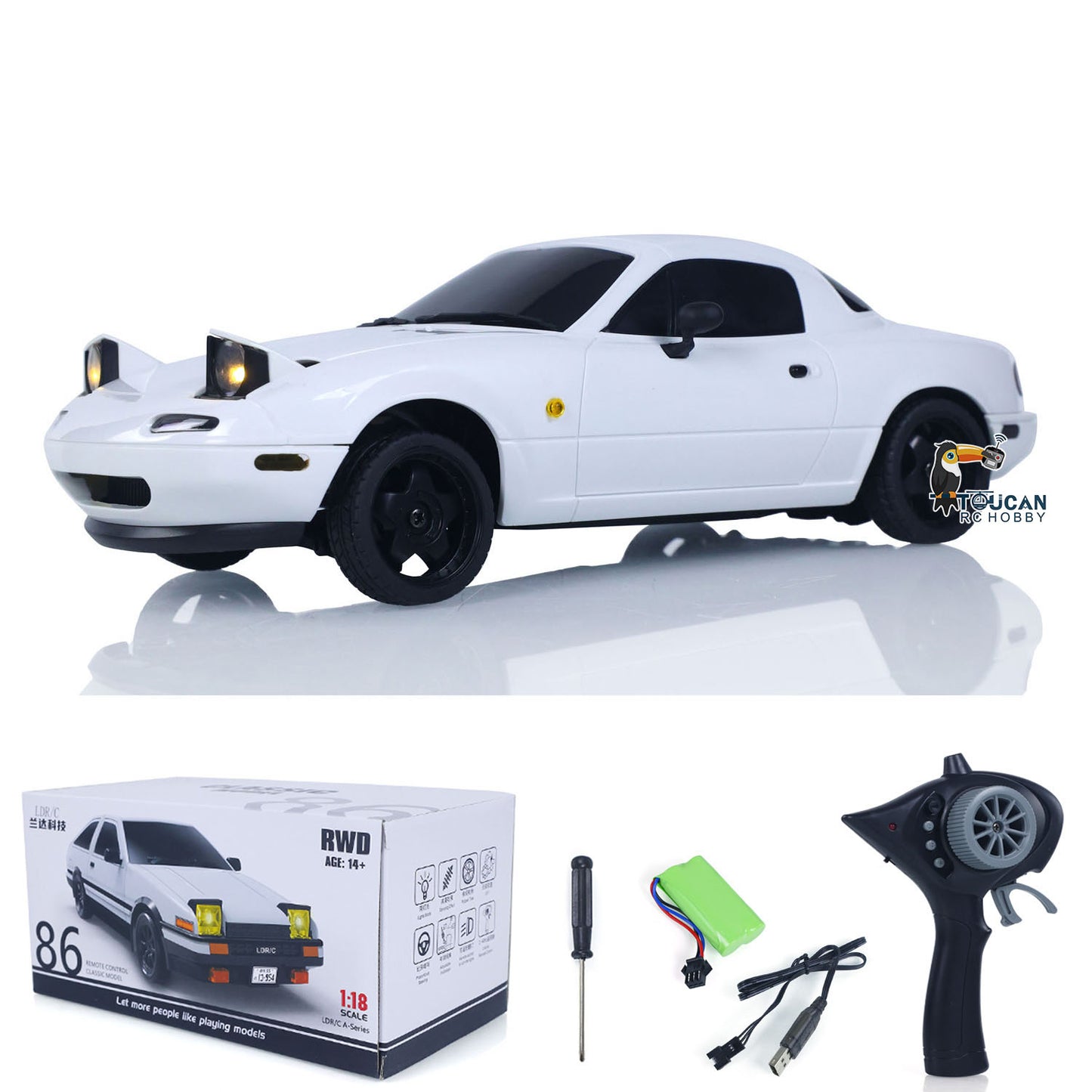 US Stock 1:18 LDRC Radio Control Drift Car Model On Road Vehicles Linear Speed LED Flip Light Battery Motor USB Charge MX5 Toy for Kids