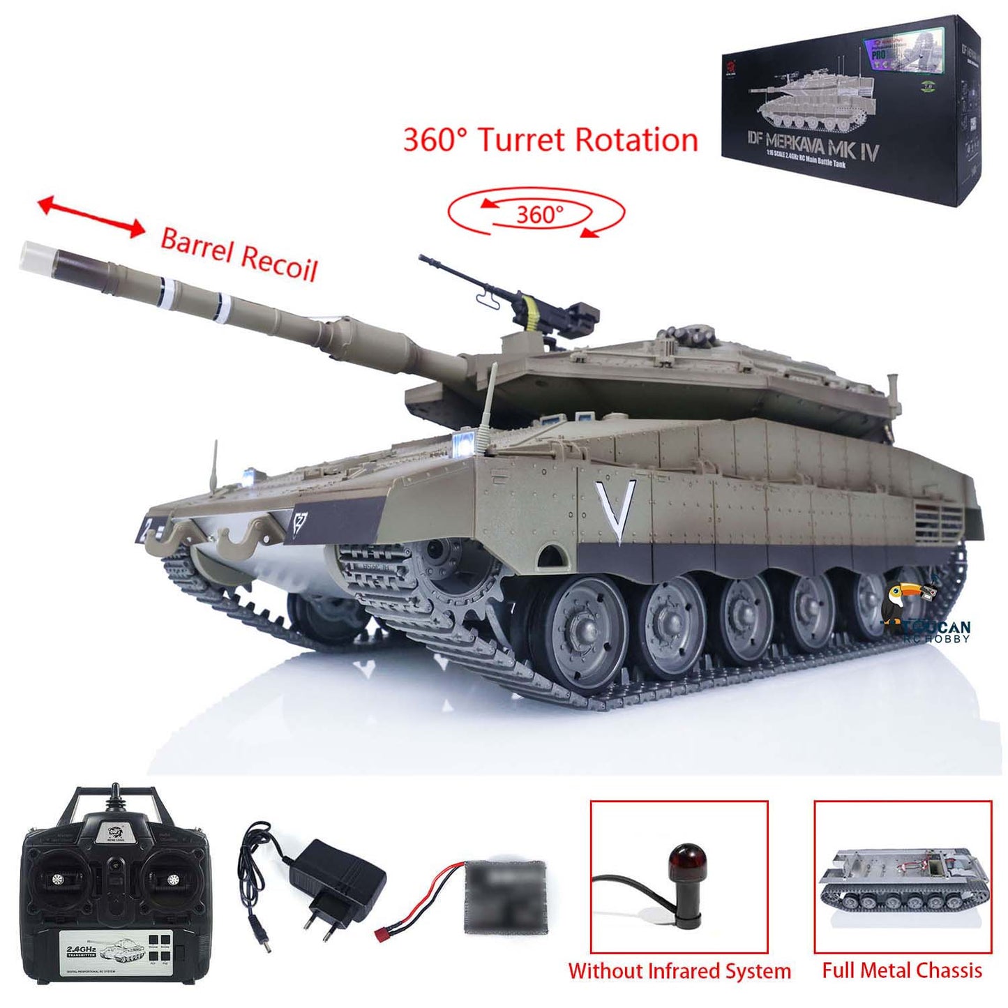Free shipping IDF Merkava MK IV Heng Long 1/16 2.4Ghz TK16 Radio Control Military RC Battle Tank Full Metal Chassis 3958 Customized Features 360° Turret Teshulianjie