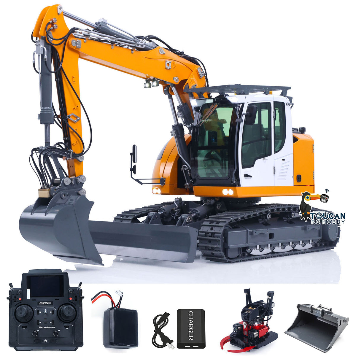 TOUCAN RC HOBBY CUT RC Hobby LR914 PRO MAX Metal 1/14 RC Hydraulic Excavator RC Digger Wrist Quick Coupler Bucket 8ways Valve PL18EV LITE Sound Radio Battery