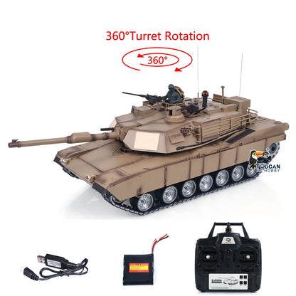 1/16 RC Main Battle Tank Abrams M1A2 Metal Chassis Wheels Steel Gearbox Turret 360 Rotation Barrel Recoil Elevation Battery