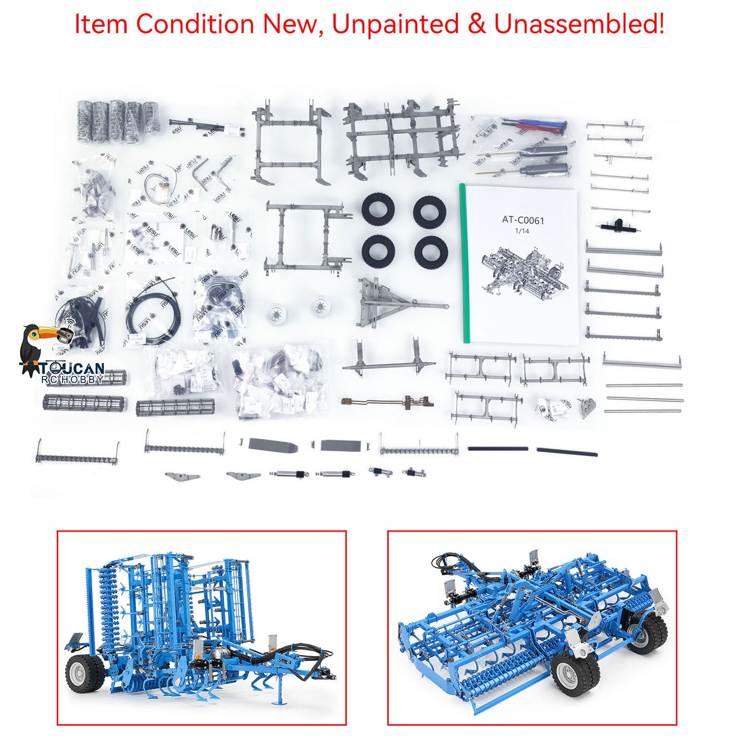 LESU AOUE 1050 Metal 4x4 1/14 RC Tractor Truck Hydraulic Agricultural Vehicles K500 Seedbed Pre-sowing Soil Preparation Machine Frsky XE Lite