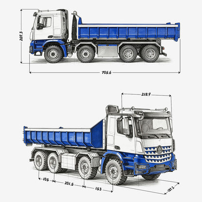 TOUCAN RC HOBBY LESU Z0088 1/14 8x8 Metal Roll Off RC Hydraulic Dump Truck with Folding Hook Lift 3 Speed Transmission Differential Lock Sound Light