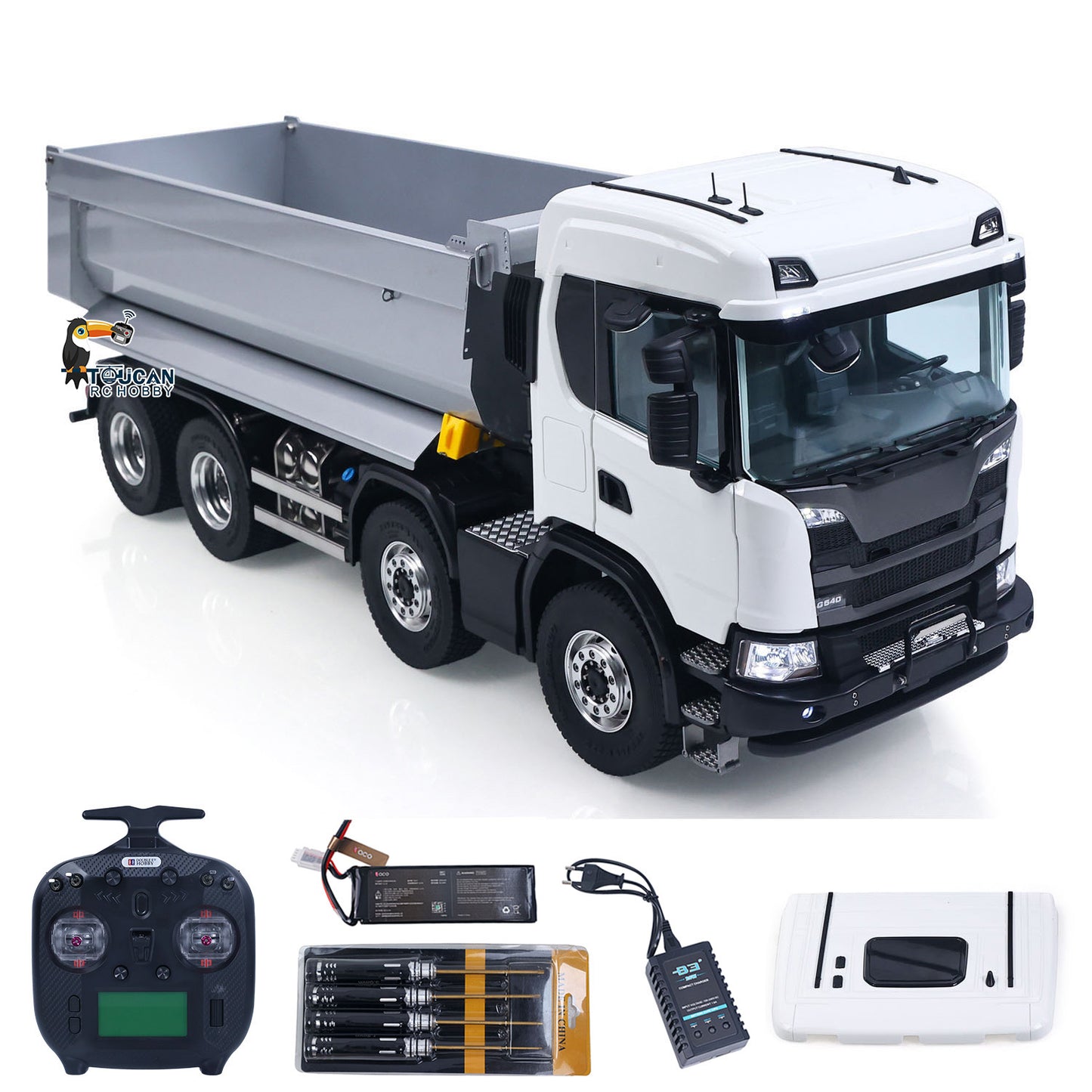 In Stock Double E 1/14 8X8 Remote Control Hydraulic Dump Truck 2Speed RC Model Tipper Metal Chassis Differential Lock FLYSKY ST8 Radio