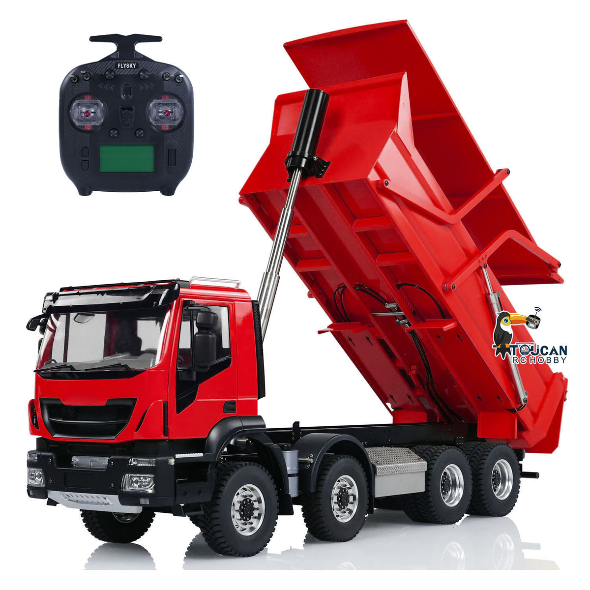TOUCAN RC HOBBY MODOModel Metal 1/14 8x4 RC Tipper Truck Remote Control Hydraulic Dumper Lorry Vehicle Model Flip-over Cover 2speed Transmission LED Lights Sound System