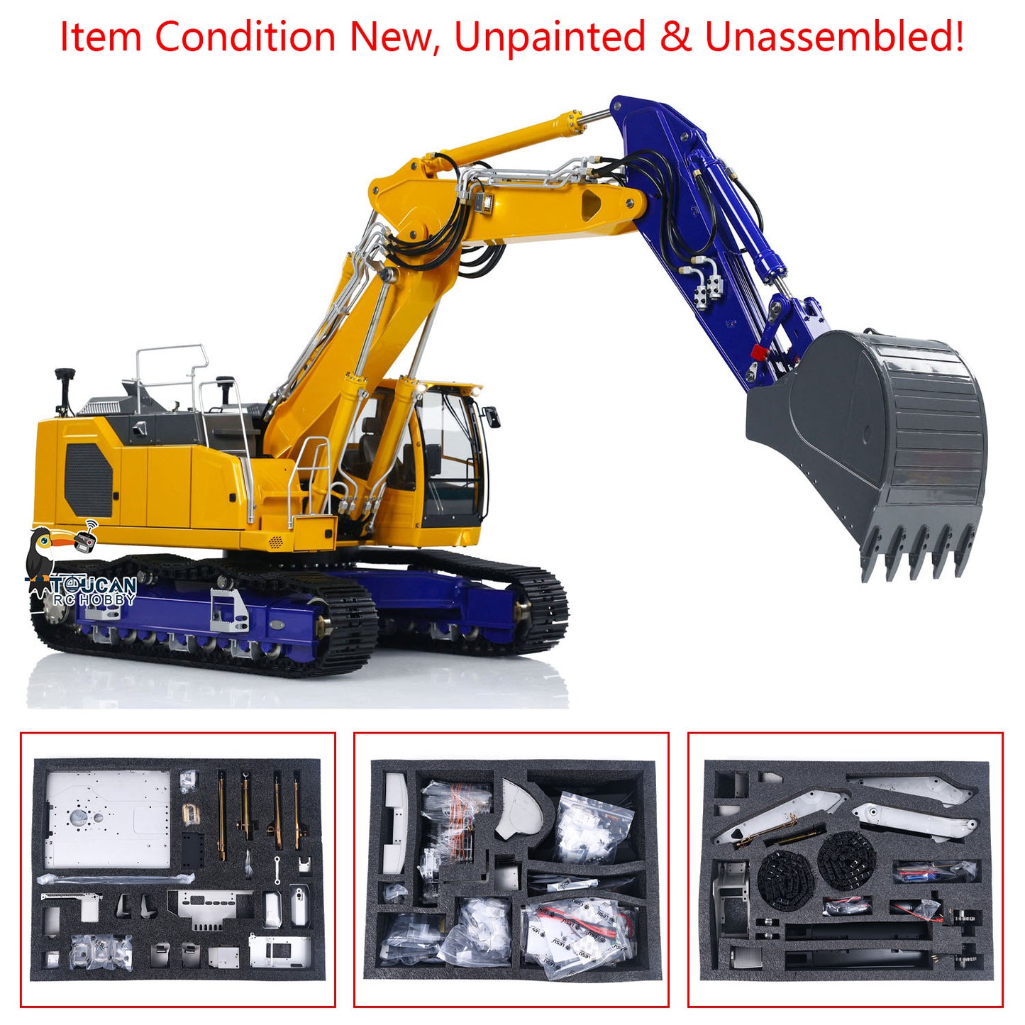 LESU Aoue LR945 1/14 Metal RC Hydraulic Excavator B0017 KIT/PNP CNC 7CH Valve 3-arm Digger LED Lights Electronic Display for Professional Construction Truck Model Collectors DIY