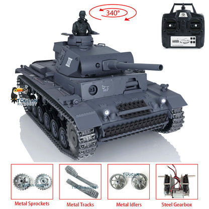 Henglong Upgraded German Tank 3848 RC Tank Panzer III L 7.0 1/16 W/ Metal Sprockets Idlers 2 Sounds for Radio Control Tank