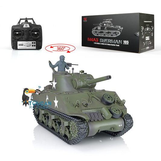 TOUCAN RC HOBBY Heng Long 1/16 2.4G TK7.0 Plastic USA M4A3 Sherman 3898 RTR RC Tank 360 Degrees Turret Infrared Combat BB Smoke Metal Barrel