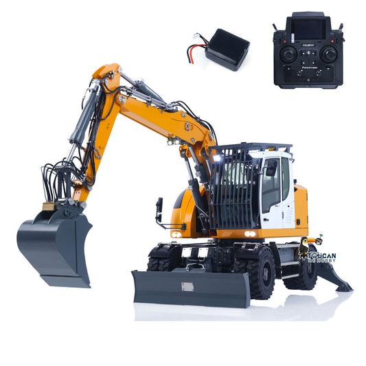 CUT Model LR914 PRO MAX 1/14 Metal RC Hydraulic Wheel Excavator RTR 11-Way Valve Axles Differential Lock Light & Sound System Quick Release Coupler Tail Hook for Hobby Collectors