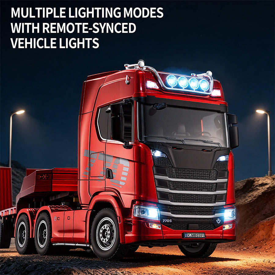 HUINA RTR 1/24 Remote Control Tractor Truck 770S W/ Light Sound System Manual Support Legs Tail Board 3Axle Semi Flatbed Trailer