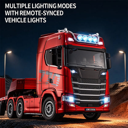 HUINA RTR 1/24 Remote Control Tractor Truck 770S W/ Light Sound System Manual Support Legs Tail Board 3Axle Semi Flatbed Trailer