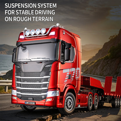 HUINA RTR 1/24 Remote Control Tractor Truck 770S W/ Light Sound System Manual Support Legs Tail Board 3Axle Semi Flatbed Trailer