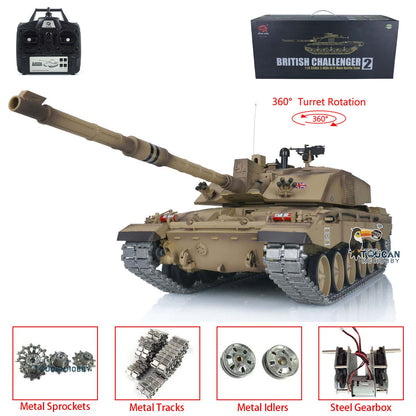 TOUCAN RC HOBBY Henglong 1/16 TK7.0 Promotion British Challenger II 3908 RTR RC Tank 360 Degrees Turret BB IR Smoke Sound Light Metal Sprockets Idlers Wheels