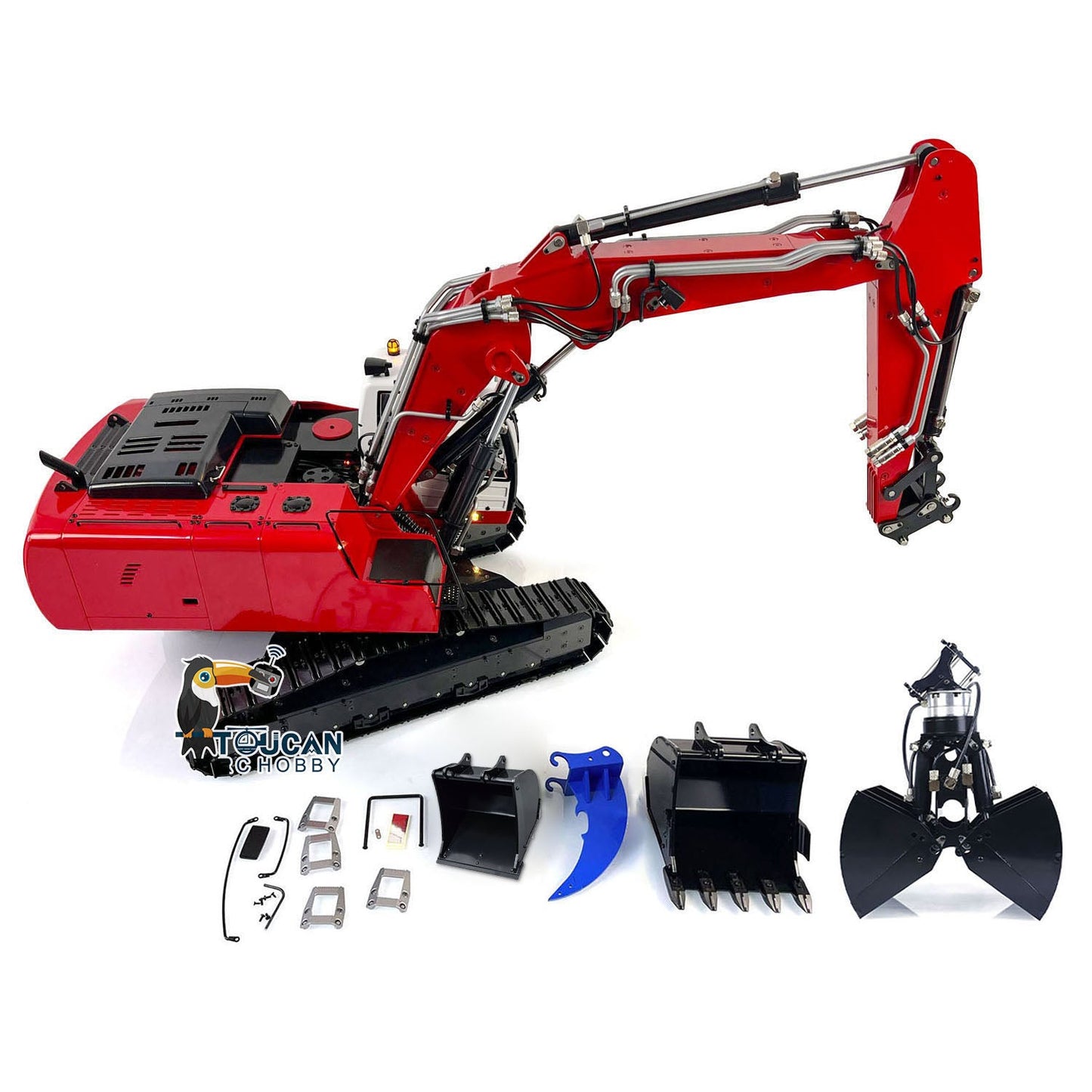 MTM 946-3 Metal 1/14 Excavator Hydraulic Ready to Operate with T12D 12-Channel Radio and 4MPa Pump Comes with Clamshell Grab 3 Buckets and Ripper No Battery Charger Sound or Lights