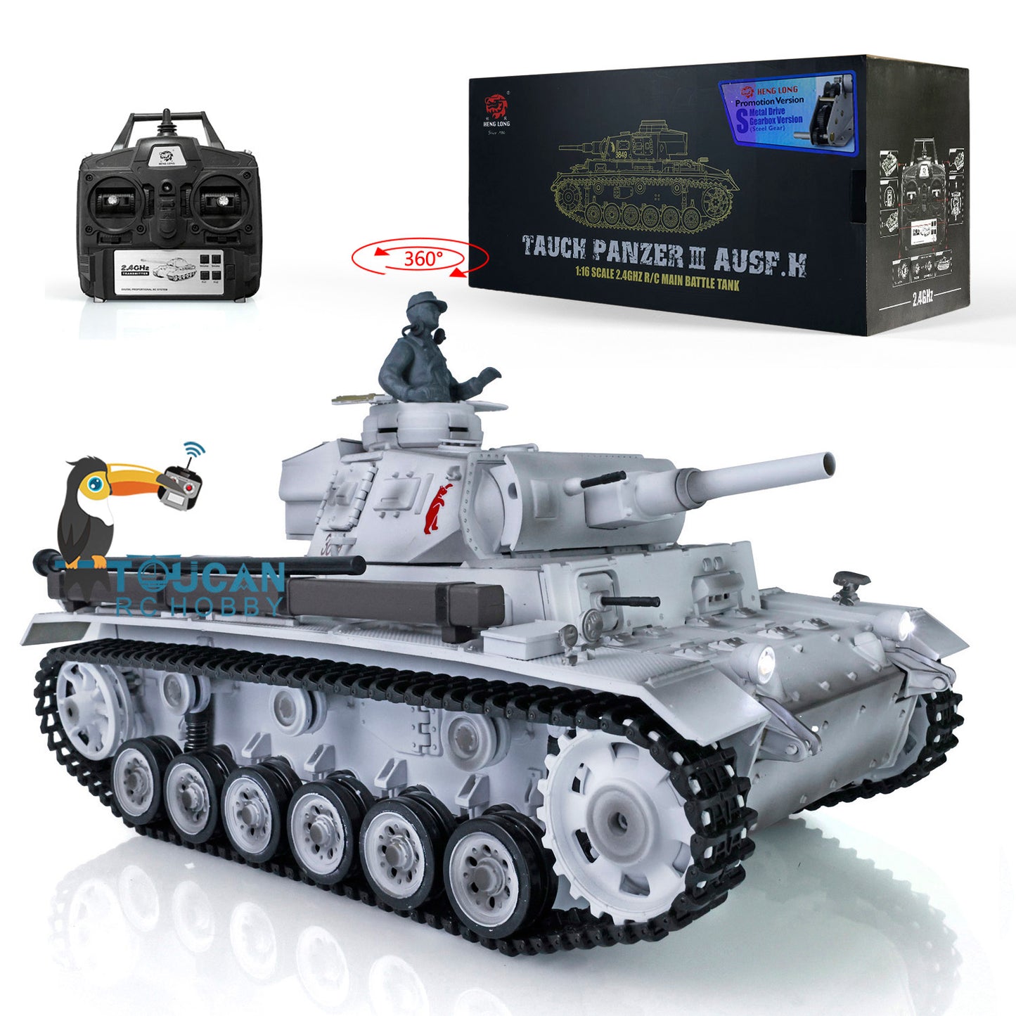 Henglong 1/16 FPV Snow 7.0 Upgraded Panzer III H RTR RC Tank 3849 360 Degrees Turret Radio Controller BB Pellets Metal Tracks Infrared Combat Transmitter&Receiver