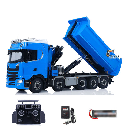 770S 10x10 1/14 Hydraulic Crane Dump RC Tipper Car Metal Full Dump Truck RTR Battery Light Sound