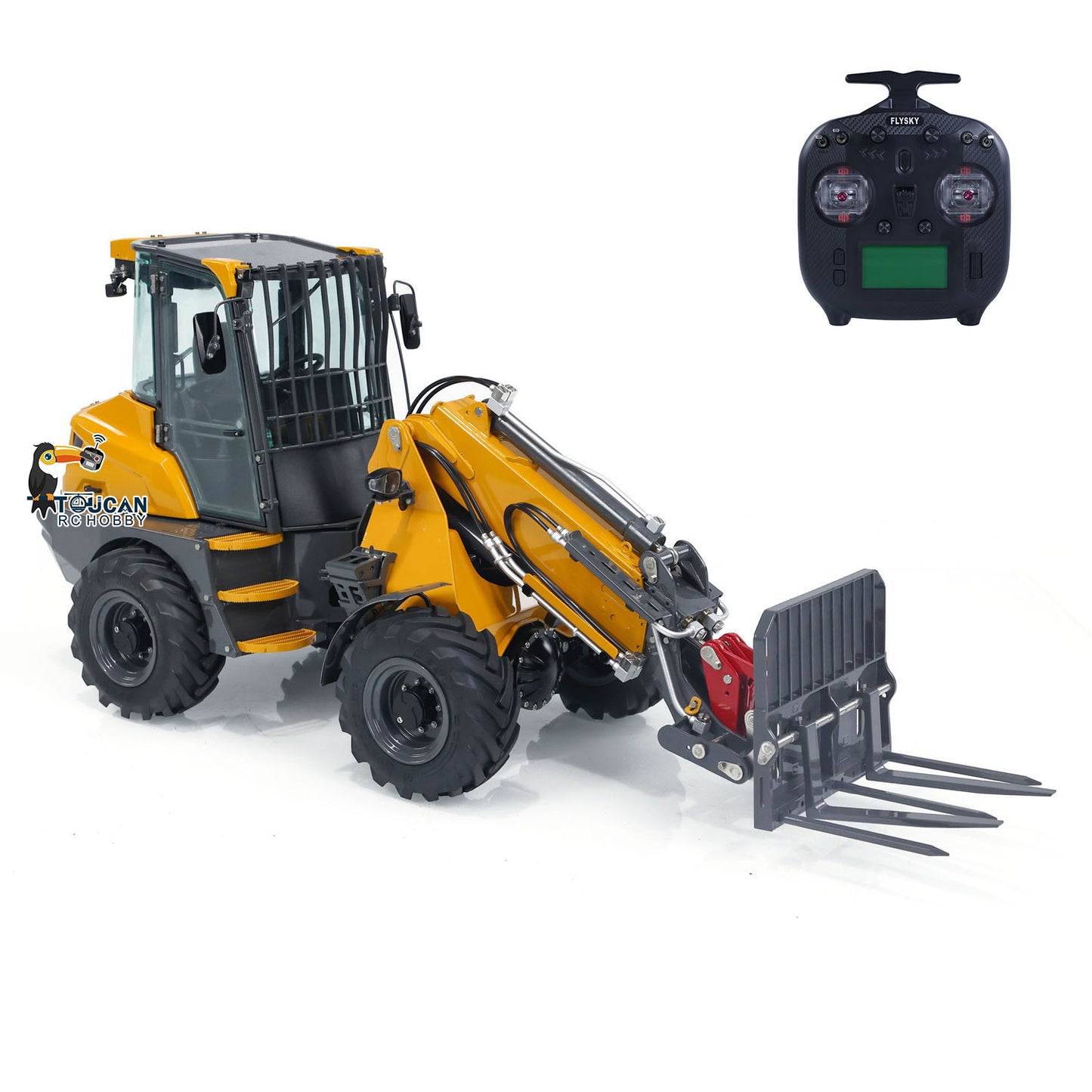 LESU AOUE AT1050 1/14 Metal 4X4 RC Hydraulic Telescopic Arm Loader Sound Light System Fork Bucket for Construction Vehicle Enthusiast